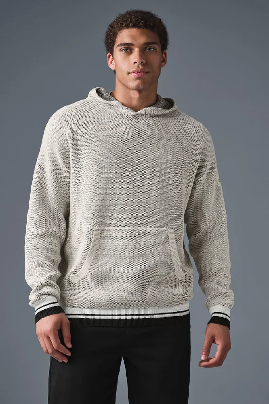 Sports Club Sweater Knit Hoodie - Bone Hoodie with Hem Lace Feminine Delicate