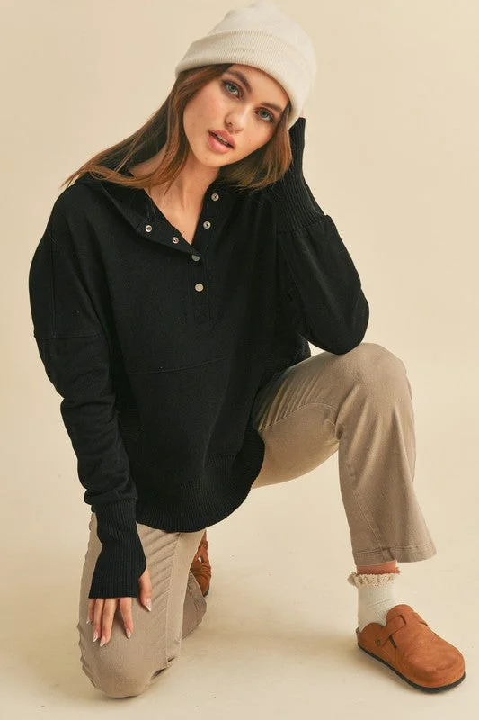 Hazel Blues® | Aemi+Co Half Snap Dropped Shoulder Hoodie Hoodie with Fur Luxurious Winter Hazel Blues® | Aemi+Co Half Snap Dropped Shoulder Hoodie Hoodie with Fur Luxurious Winter