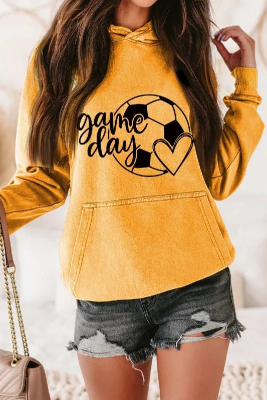 WOMEN GAME DAY SOCCER PRINTING HOODED PULLOVER One Shoulder Top