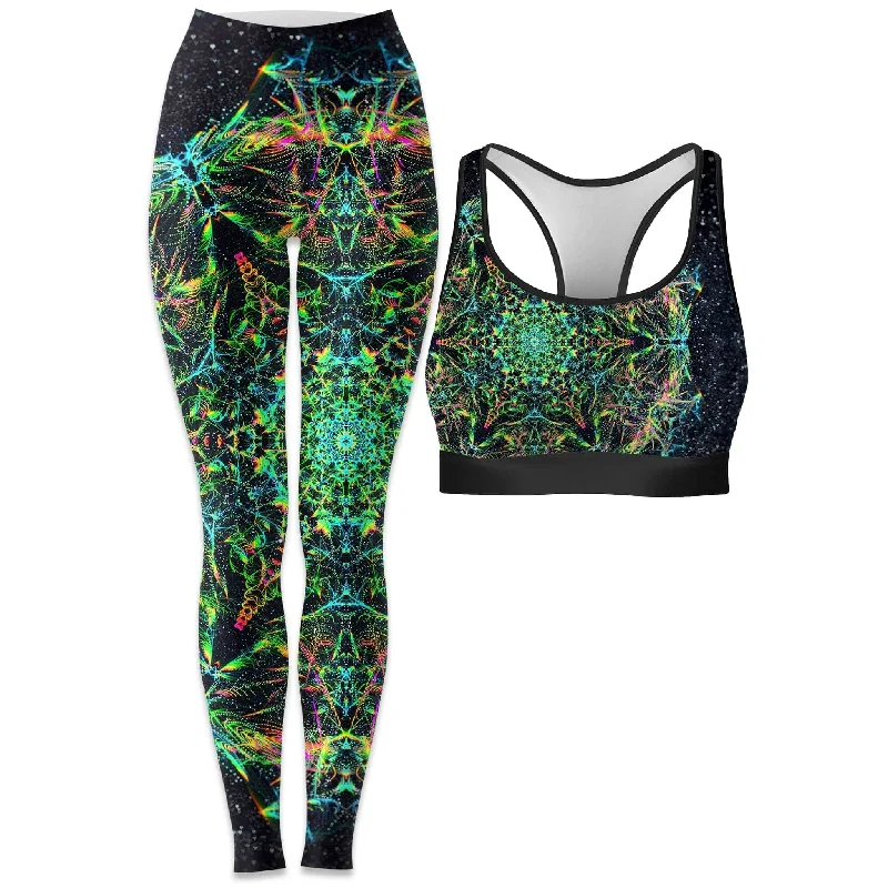Green Prism Rave Bra and Leggings Combo Elegant Casual Fit Leggings