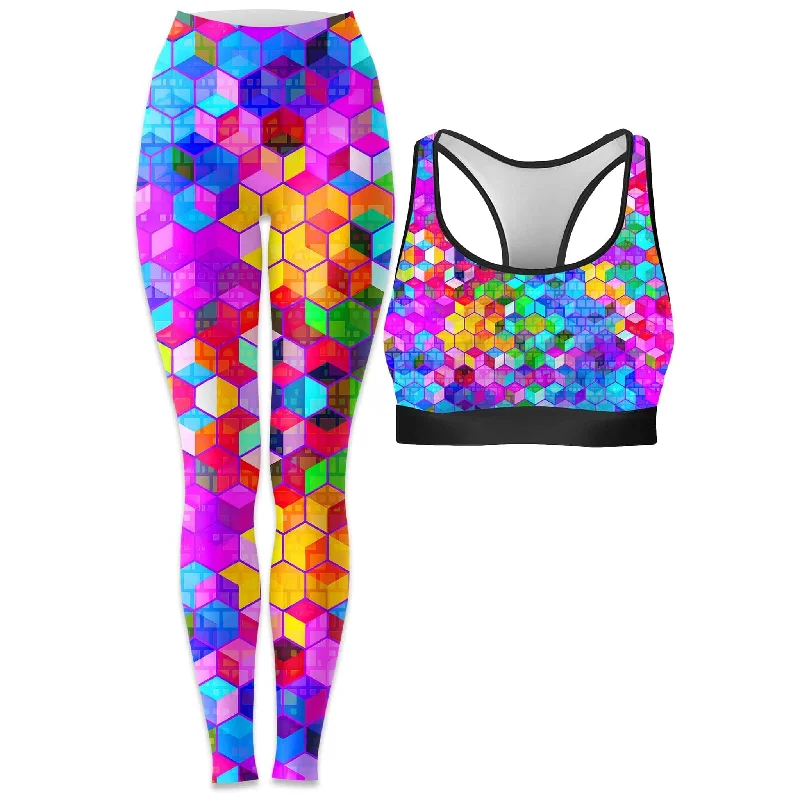 Cubism Rave Bra and Leggings Combo Trendy Minimalist Leggings