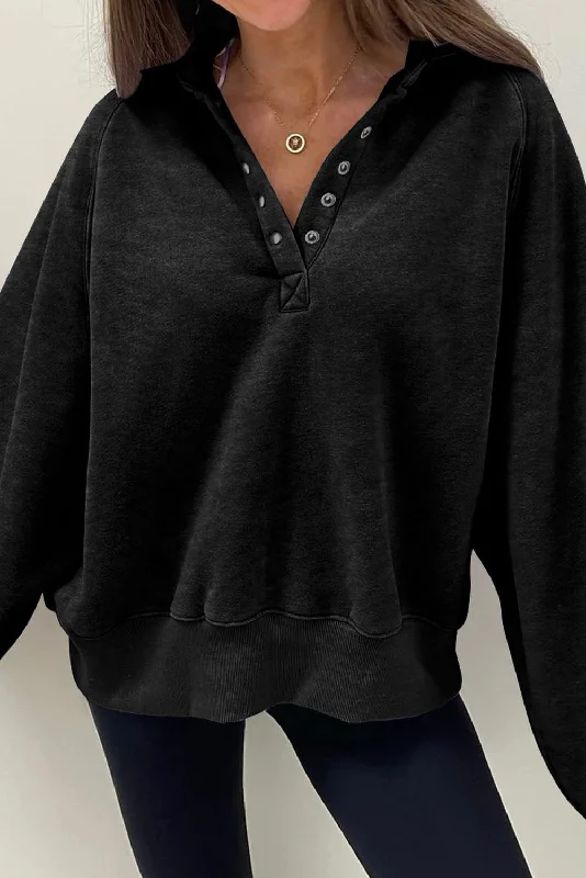 Hazel Blues® | Half Snap Long Sleeve Sweatshirt Hoodie with Bell Sleeves Flared Feminine Hazel Blues® | Half Snap Long Sleeve Sweatshirt Hoodie with Bell Sleeves Flared Feminine