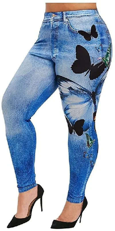 Women Fashion Casual Denim Color Butterfly Print Athleisure Leggings Stylish Winter-Ready Leggings Women Fashion Casual Denim Color Butterfly Print Athleisure Leggings Stylish Winter-Ready Leggings