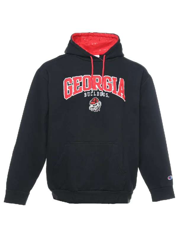 Champion Black & Red Printed Hoodie - XL Hoodie with Patch Decorative Personalized