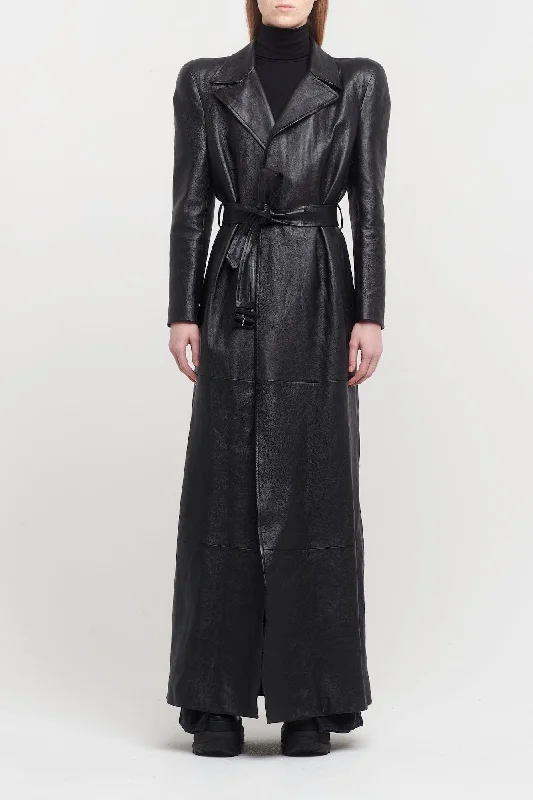 Balenciaga Maxi Leather Trench Coat Bodycon Sheath Shift