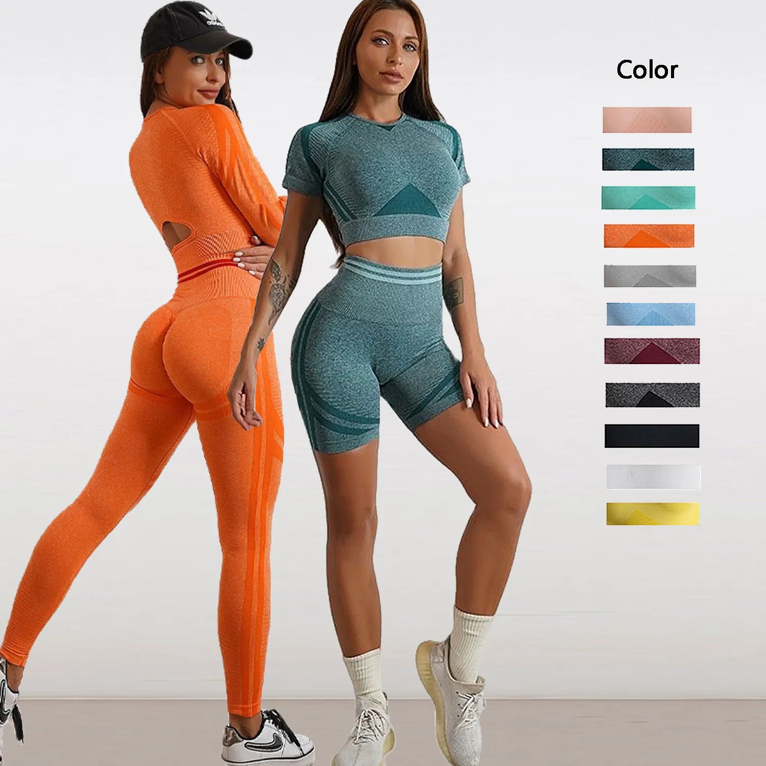 2Pcs Sport Set Women's Fitness Yoga Set High Waist Seamless Leggings Sport Shorts Crop Top Gym Sets Woman Outfits Tracksuit Front Pockets Side Pockets Patch Pockets 2Pcs Sport Set Women's Fitness Yoga Set High Waist Seamless Leggings Sport Shorts Crop Top Gym Sets Woman Outfits Tracksuit Front Pockets Side Pockets Patch Pockets
