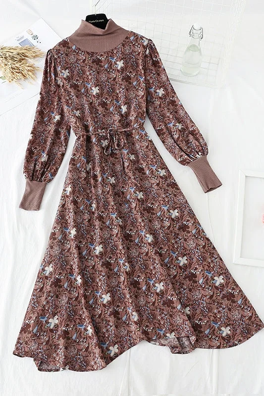 High neck floral dress with coat stitching  4783 Chenille Brocade Lace