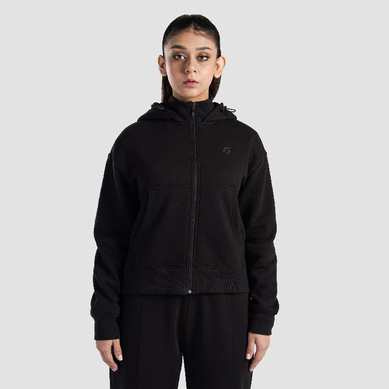 Hyper Flex Zipper Hoodie (Black) Hoodie with Batwing Sleeves Loose Dramatic