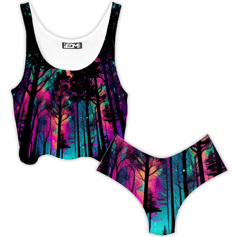 Psilo Woods Crop Top and Booty Shorts Combo Print Jacquard Patchwork