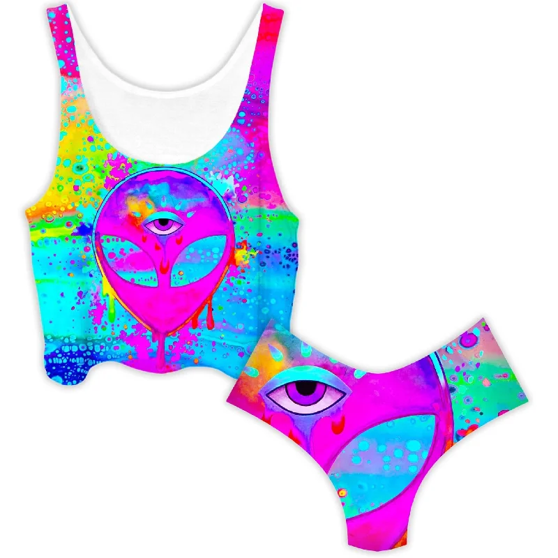 Alien Melt Pink Crop Top and Booty Shorts Combo Notch Collar Peter Pan Collar Cowl Neck Alien Melt Pink Crop Top and Booty Shorts Combo Notch Collar Peter Pan Collar Cowl Neck