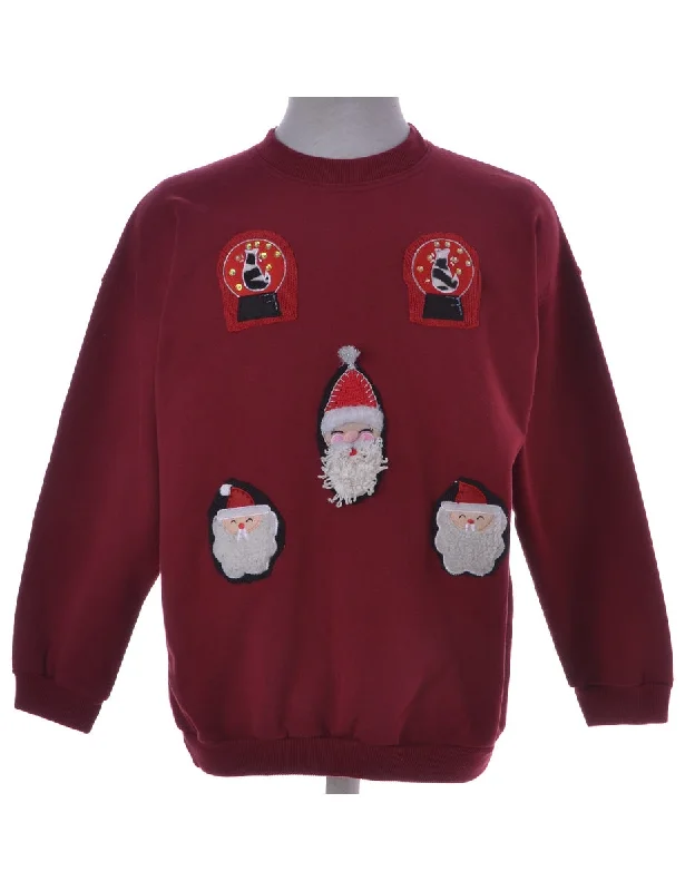 Burgundy Appliqué Christmas Sweatshirt Hoodie with Belted Waist Structured Tailored