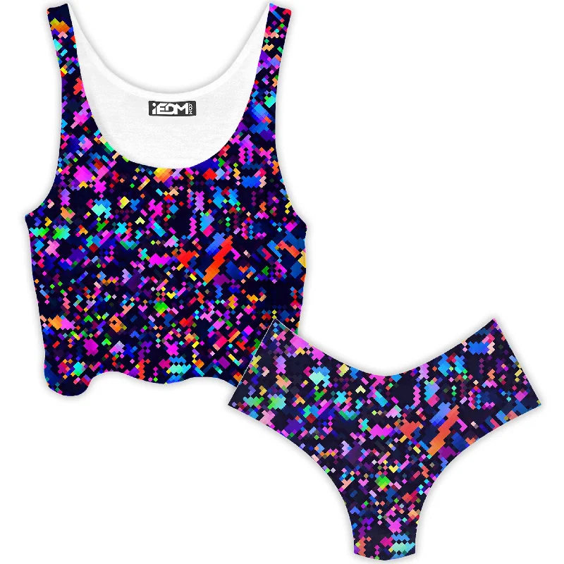 8-Bit Confetti Crop Top and Booty Shorts Combo Casual Formal Business