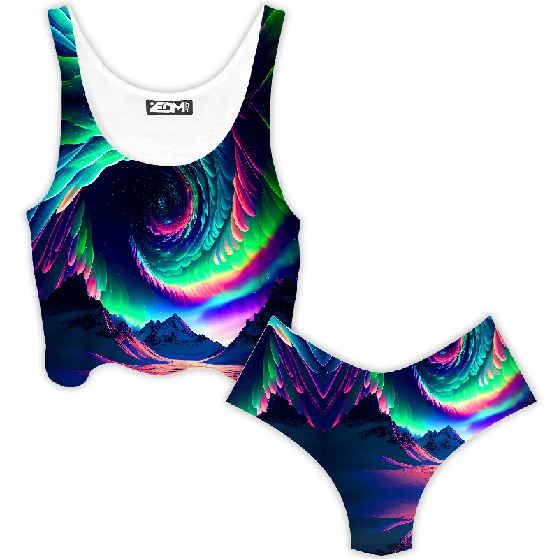 Northern Lights II Crop Top and Booty Shorts Combo Print Jacquard Patchwork