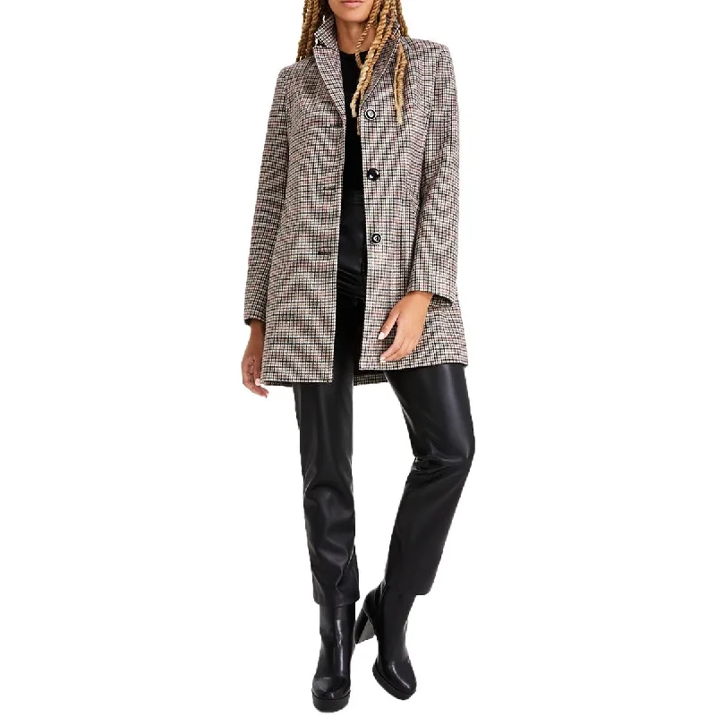 Maralyn & Me Womens Juniors Houndstooth  Pea Coat Toggle Coat Shawl Collar Coat Notch Collar Coat
