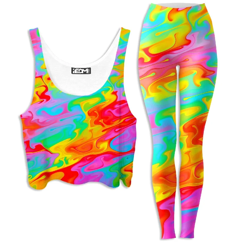 Summer Solstice Crop Top and Leggings Combo Solid Print Embellished