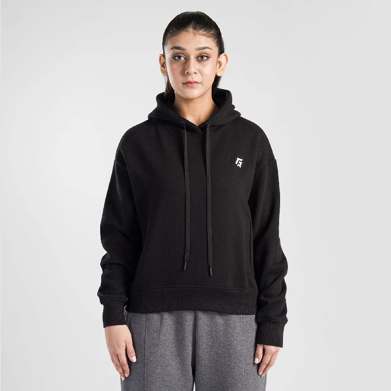 Essential Active Regular Hoodie (Black) Hoodie with Hem Detail Decorative Unique