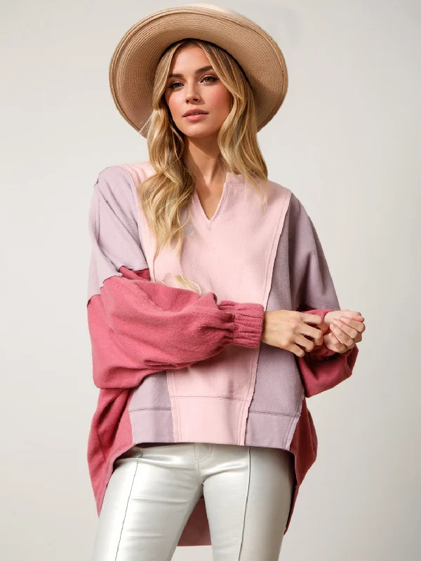 Hazel Blues® | High-Low Contrast Notched Long Sleeve Sweatshirt Hoodie with Metallic Shiny Futuristic Hazel Blues® | High-Low Contrast Notched Long Sleeve Sweatshirt Hoodie with Metallic Shiny Futuristic