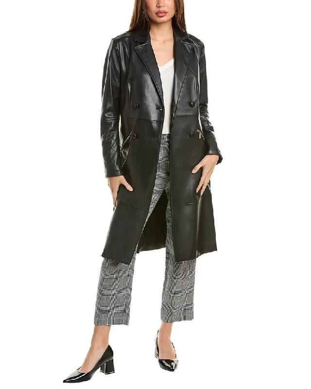 Elie Tahari Double-Breasted Trench Coat Boat Neck Jacket Square Neck Jacket One-Shoulder Jacket