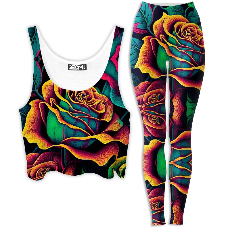 Rosebud Crop Top and Leggings Combo Cashmere Blend Cotton Blend Poly Blend