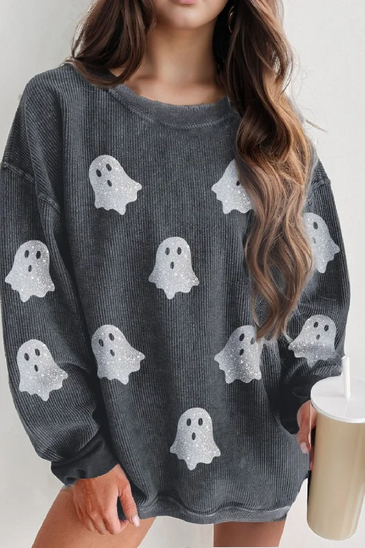 Hazel Blues® | Glitter Ghost Round Neck Long Sleeve Sweatshirt Hoodie with Set-In Sleeves Structured Classic Hazel Blues® | Glitter Ghost Round Neck Long Sleeve Sweatshirt Hoodie with Set-In Sleeves Structured Classic