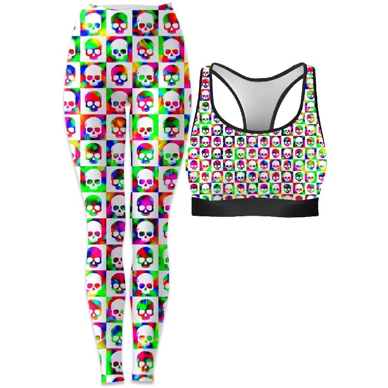 Skull Fam Green Rave Bra and Leggings Combo Fashionable High-Rise Leggings