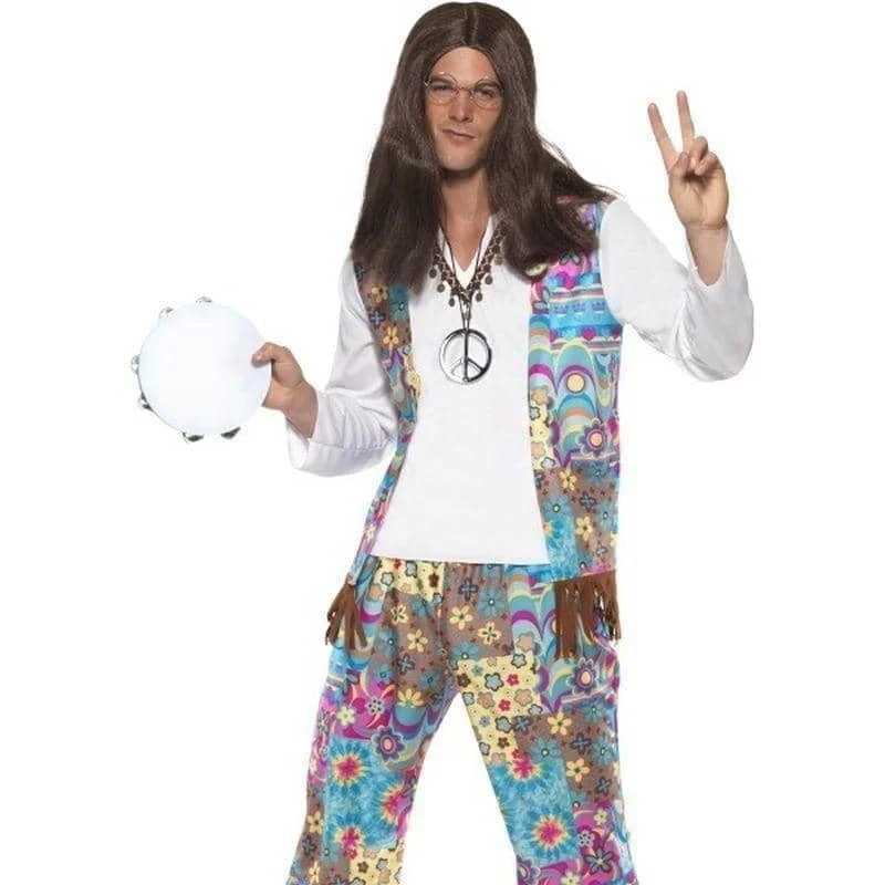 Groovy Hippie Costume Adult Blue Floral Top With Attached Waistcoat Trousers Headband Trousers Sale Discount Groovy Hippie Costume Adult Blue Floral Top With Attached Waistcoat Trousers Headband Trousers Sale Discount