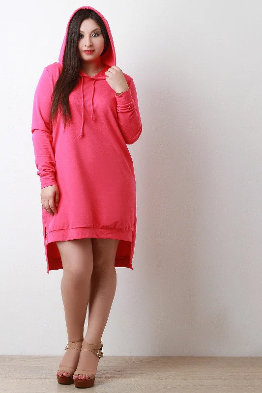 High-Low Hoodie Dress Hoodie with Rolled Sleeves Casual Relaxed