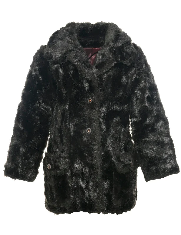 Dark Brown Faux Fur Coat - L Hooded Jacket Zipper Jacket Button Jacket
