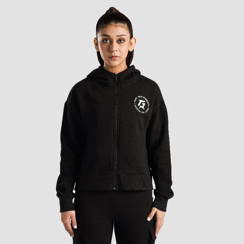 Apex Stride Zipper Hoodie (Black) Hoodie with Puffed Sleeves Voluminous Trendy