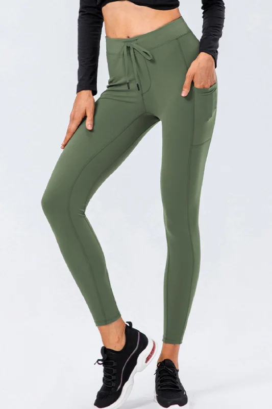 Drawstring Sports Leggings with Side Pockets Cozy Bootcut Leggings