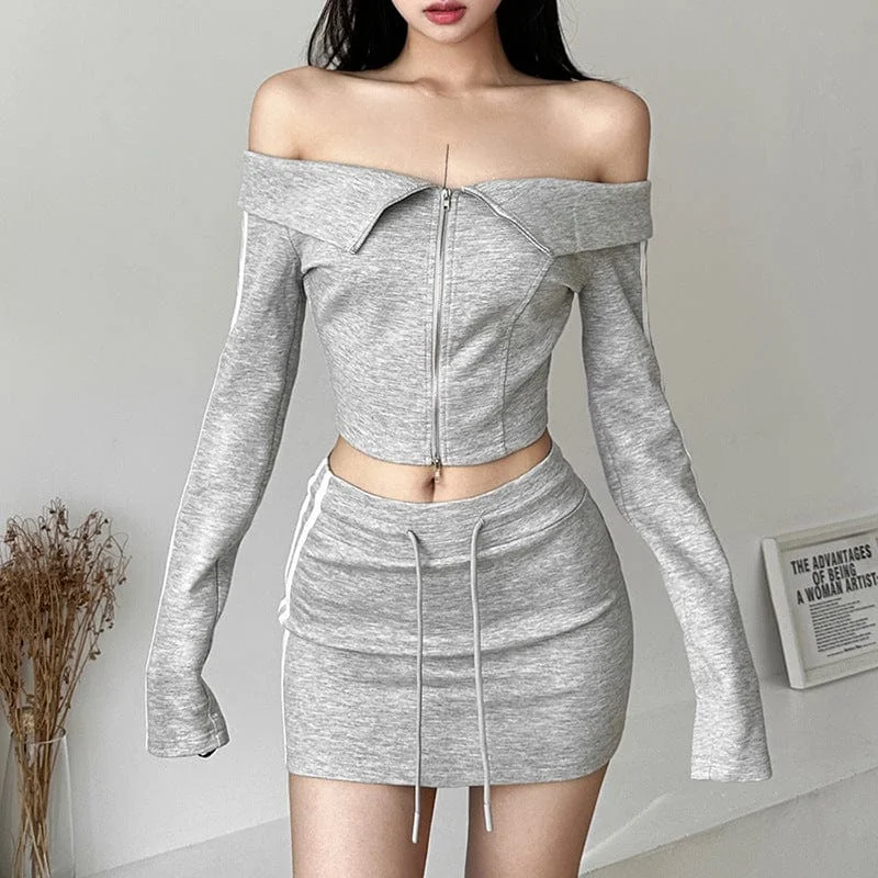 Women's Grunge Off Shoulder Long-sleeved Crop Top Polka Dot Checkered Tartan