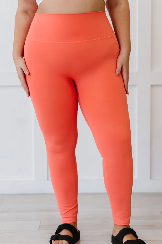 Zenana On Your Mark Full Size High Waisted Active Leggings in Deep Coral Fashionable Leather-Look Leggings Zenana On Your Mark Full Size High Waisted Active Leggings in Deep Coral Fashionable Leather-Look Leggings
