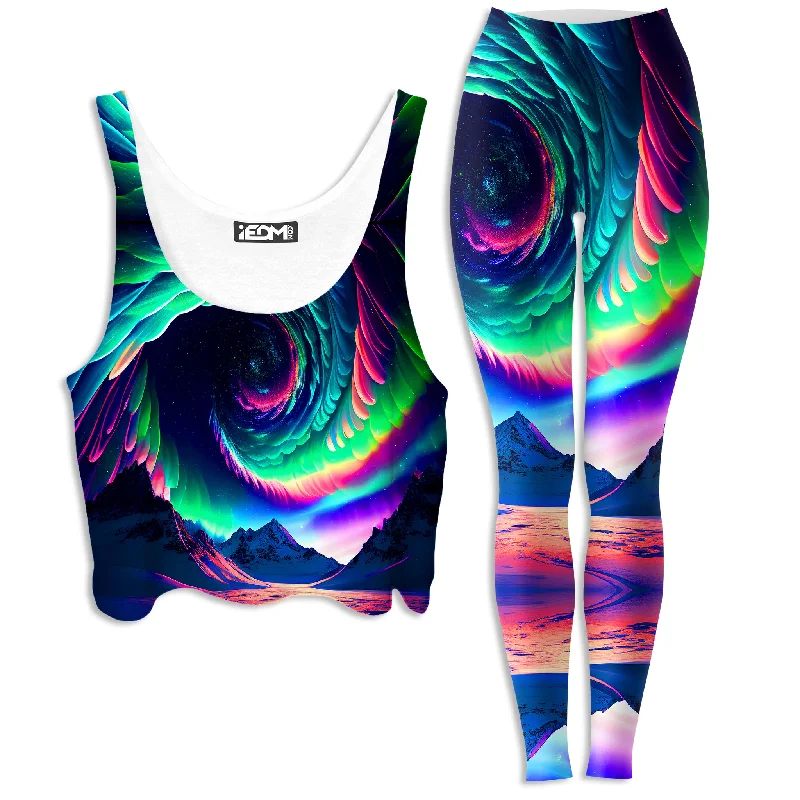 Northern Lights II Crop Top and Leggings Combo Beaded Sequined Faux Fur