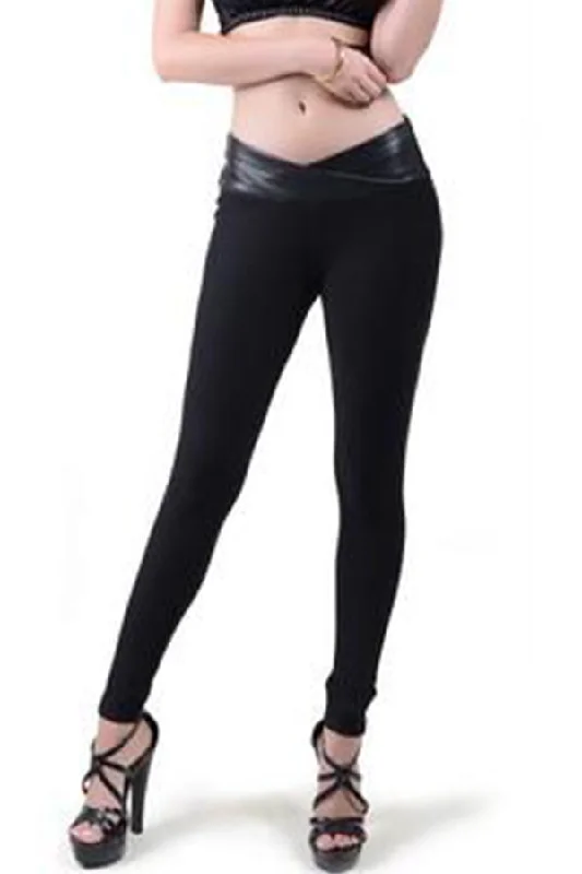 Casanova Faux Leather Wrap Waist Ponte Leggings Comfortable Capri-Length Leggings