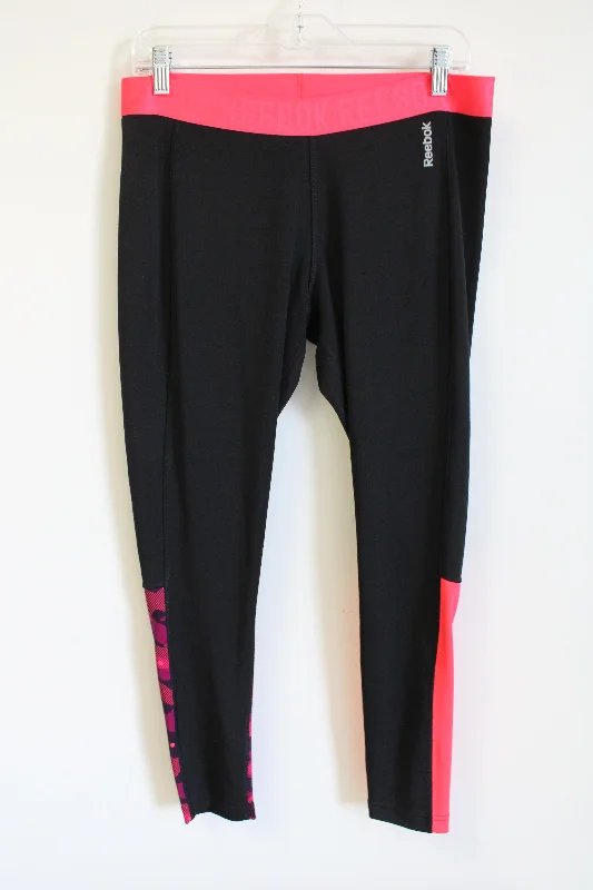 Reebok Black & Pink Athletic Leggings | L Trendy Minimalist Leggings