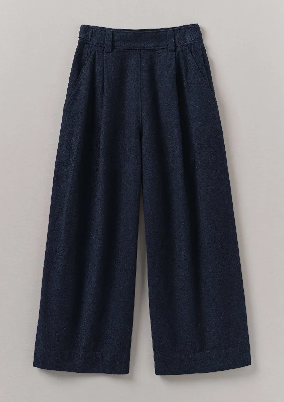Hemp Cotton Canvas Trousers | Dark Chambray Blue Trousers Print Floral