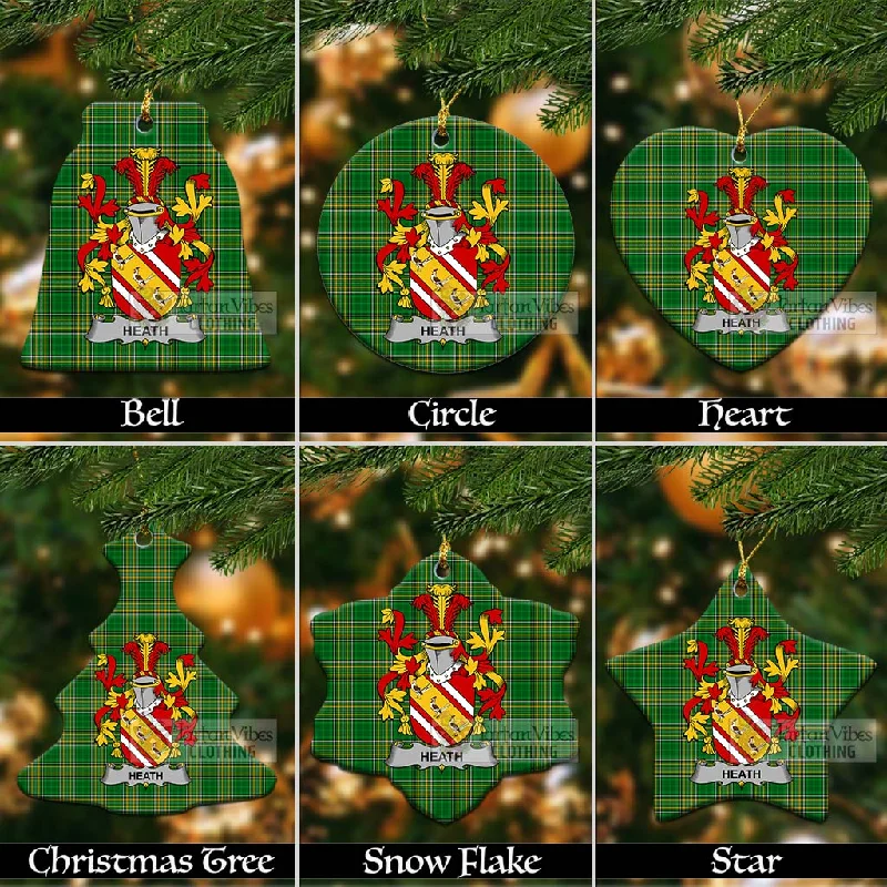 Heath Irish Clan Tartan Christmas Ceramic Ornament with Coat of Arms Solid Print Jacquard Heath Irish Clan Tartan Christmas Ceramic Ornament with Coat of Arms Solid Print Jacquard