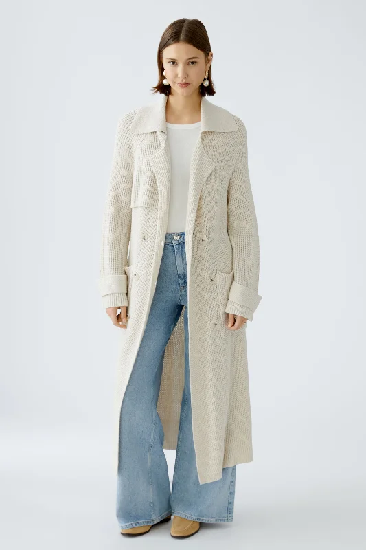 OUI Cream Knitted Coat Denim Leather Suede