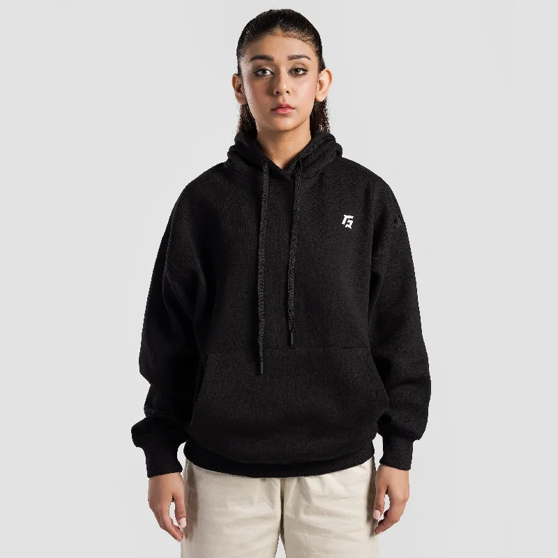 Essential Oversized Hoodie (Black) Hoodie with Belted Waist Structured Tailored