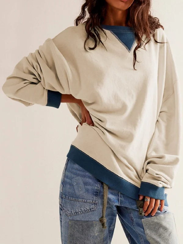 Hazel Blues® | Contrast Dropped Shoulder Long Sleeve Sweatshirt Hoodie with Front Slit Layering Stylish Hazel Blues® | Contrast Dropped Shoulder Long Sleeve Sweatshirt Hoodie with Front Slit Layering Stylish