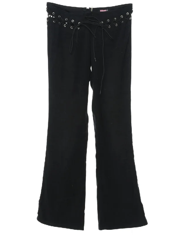 Black Flared Leg Y2K Trousers - W30 L31 Trousers Winter Warm