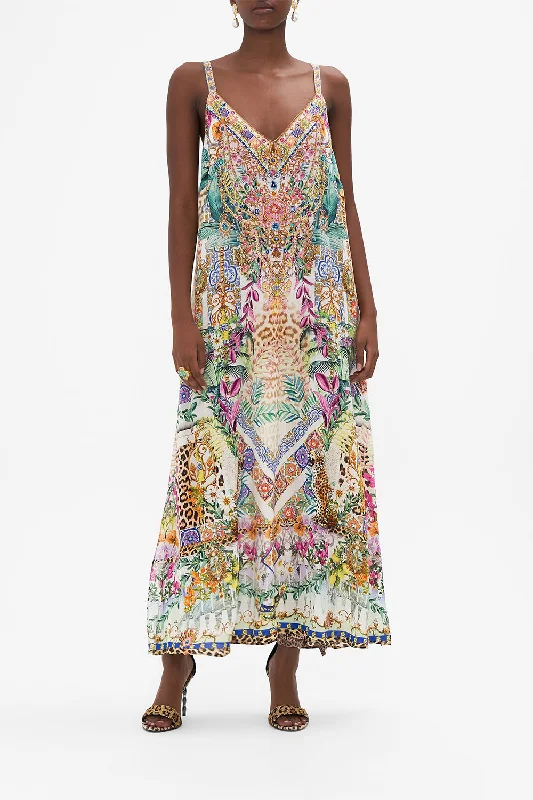 V NECK MIDI SLIP DRESS FLOWERS OF NEPTUNE Trendy Shift Midi Dress