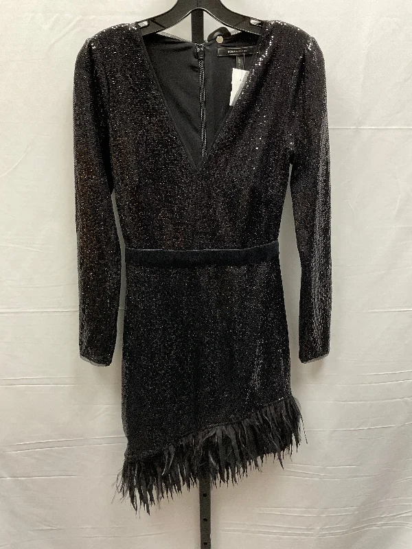 Black Dress Casual Midi Bcbgmaxazria, Size Xxs Stylish Midi Dress with Cuffs