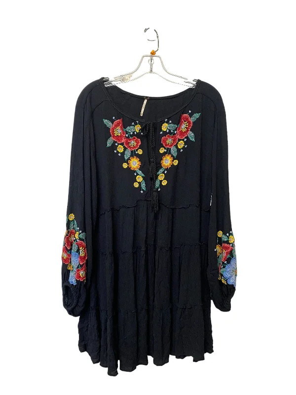 Black Dress Casual Midi Free People, Size Xs Stylish Long Sleeve Floral Midi Dress