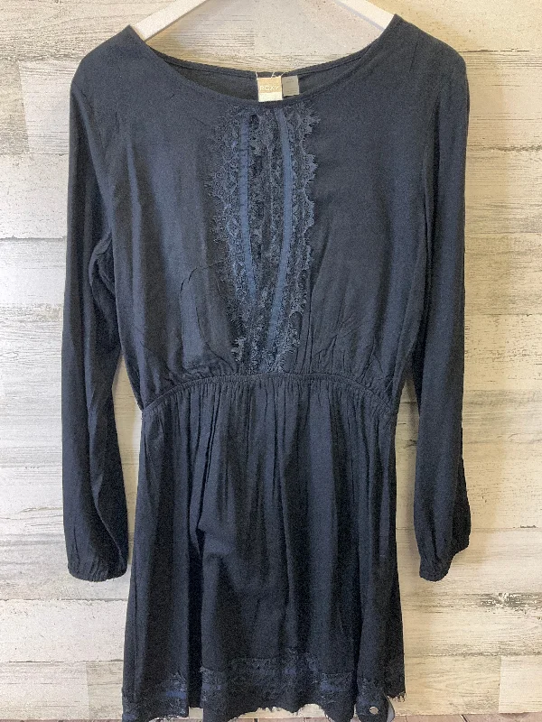 Black Dress Casual Midi Roxy, Size L Trendy Smocked Waist Midi Dress