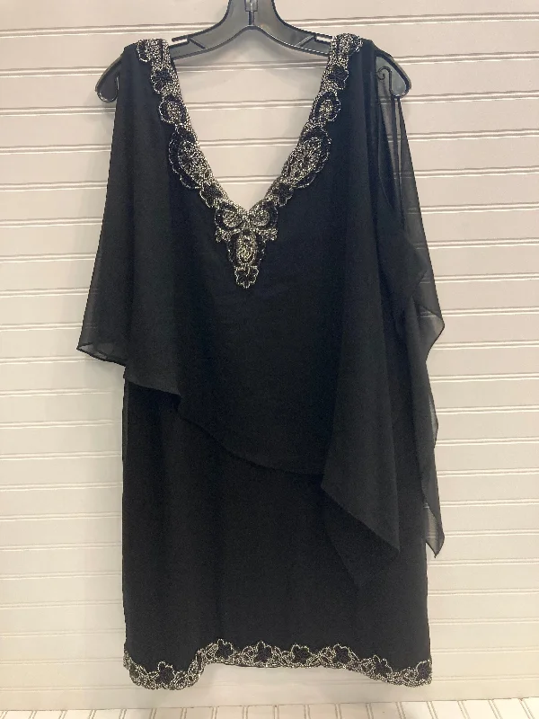 Black & Silver Dress Party Midi JKara, Size 18 Trendy Ruched Side Midi Dress