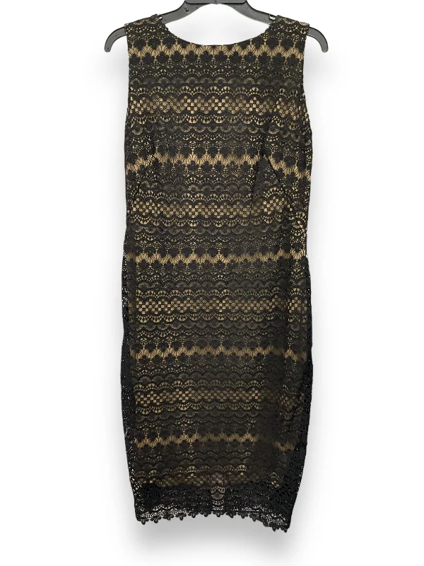 Black & Tan Dress Party Midi T Tahari, Size 14 Trendy Long Sleeve Midi Dress