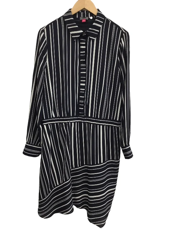 Blue Dress Casual Midi Vince Camuto, Size L Stylish Striped Midi Dress