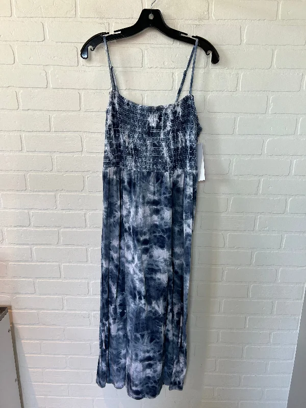 Blue & White Dress Casual Midi Old Navy, Size L Stylish Button-Up Midi Dress