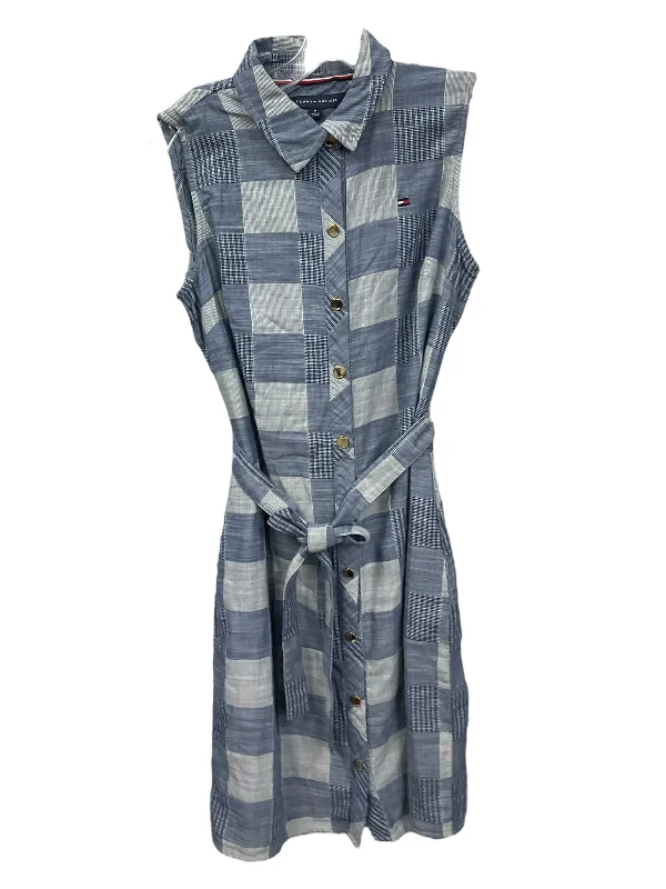 Blue & White Dress Casual Midi Tommy Hilfiger, Size M Fashionable Off-Shoulder Dress Midi